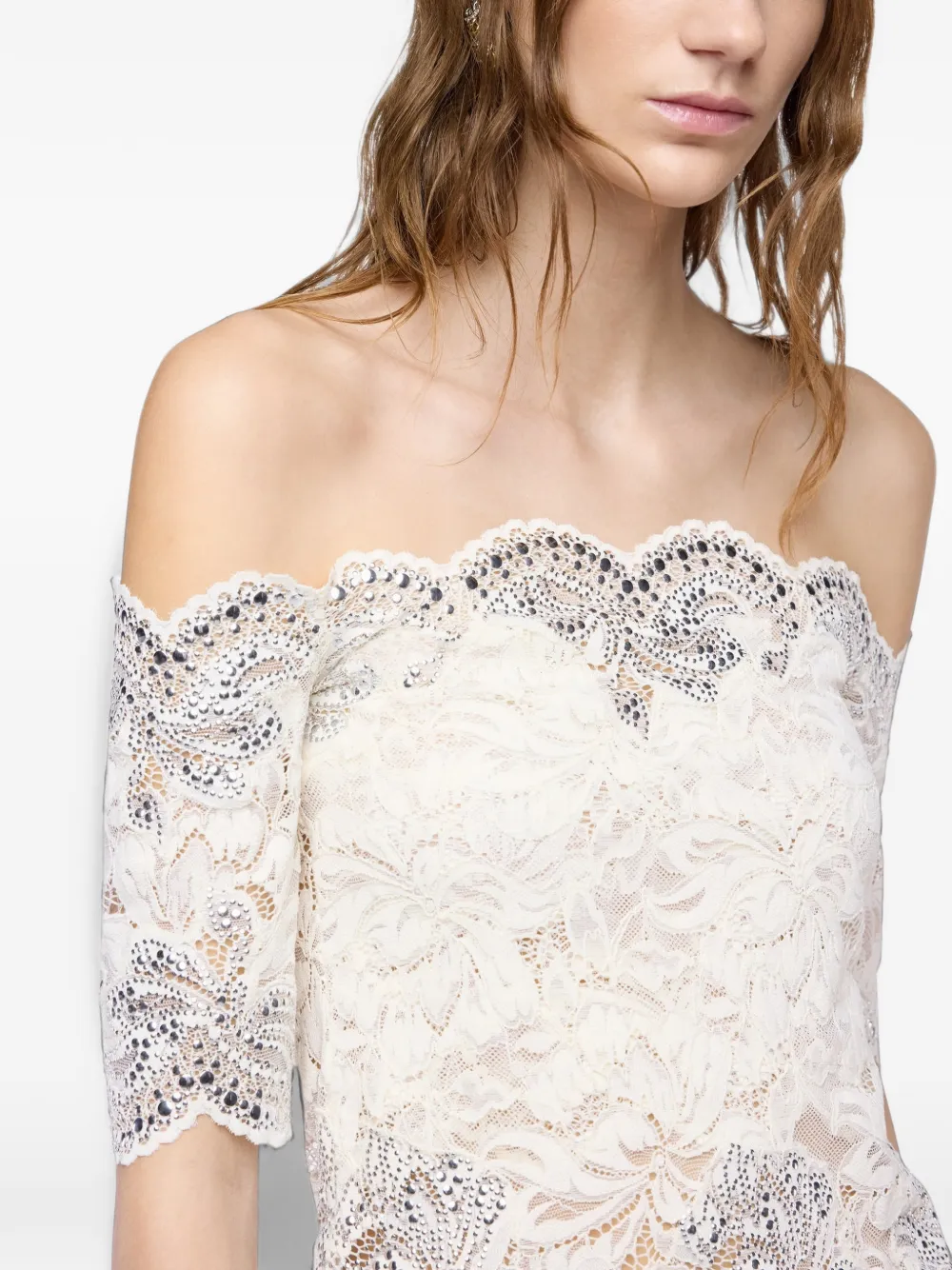 Rabanne Off-shoulder top met verfraaid detail P105 IVORY