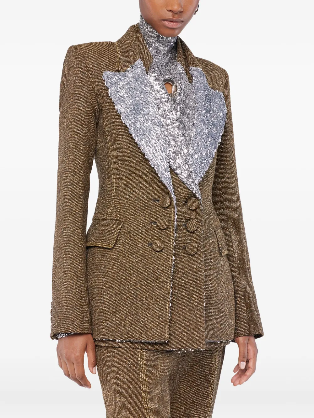 Rabanne Sequin-embellished Layered Blazer In Green