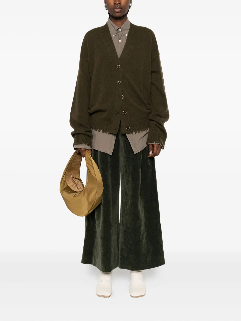 Uma Wang frayed buttoned cardigan Groen