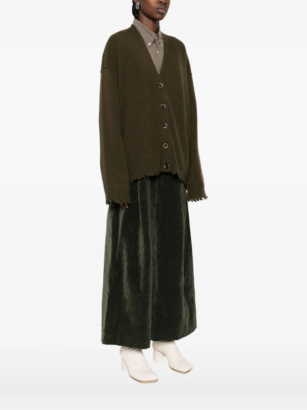 Uma Wang frayed buttoned cardigan Groen
