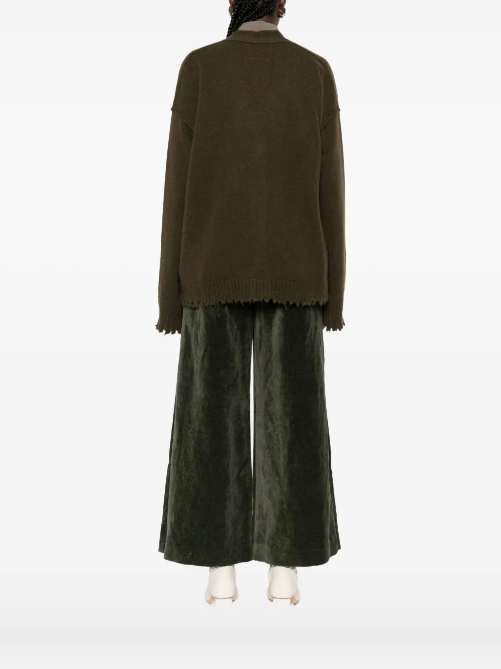 Uma Wang frayed buttoned cardigan Groen