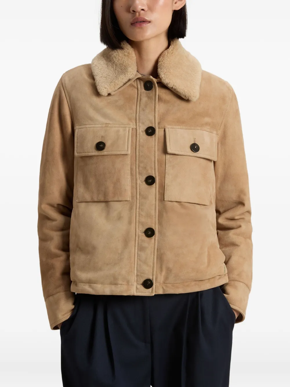 Woolrich Suède jack met lammy kraag Beige