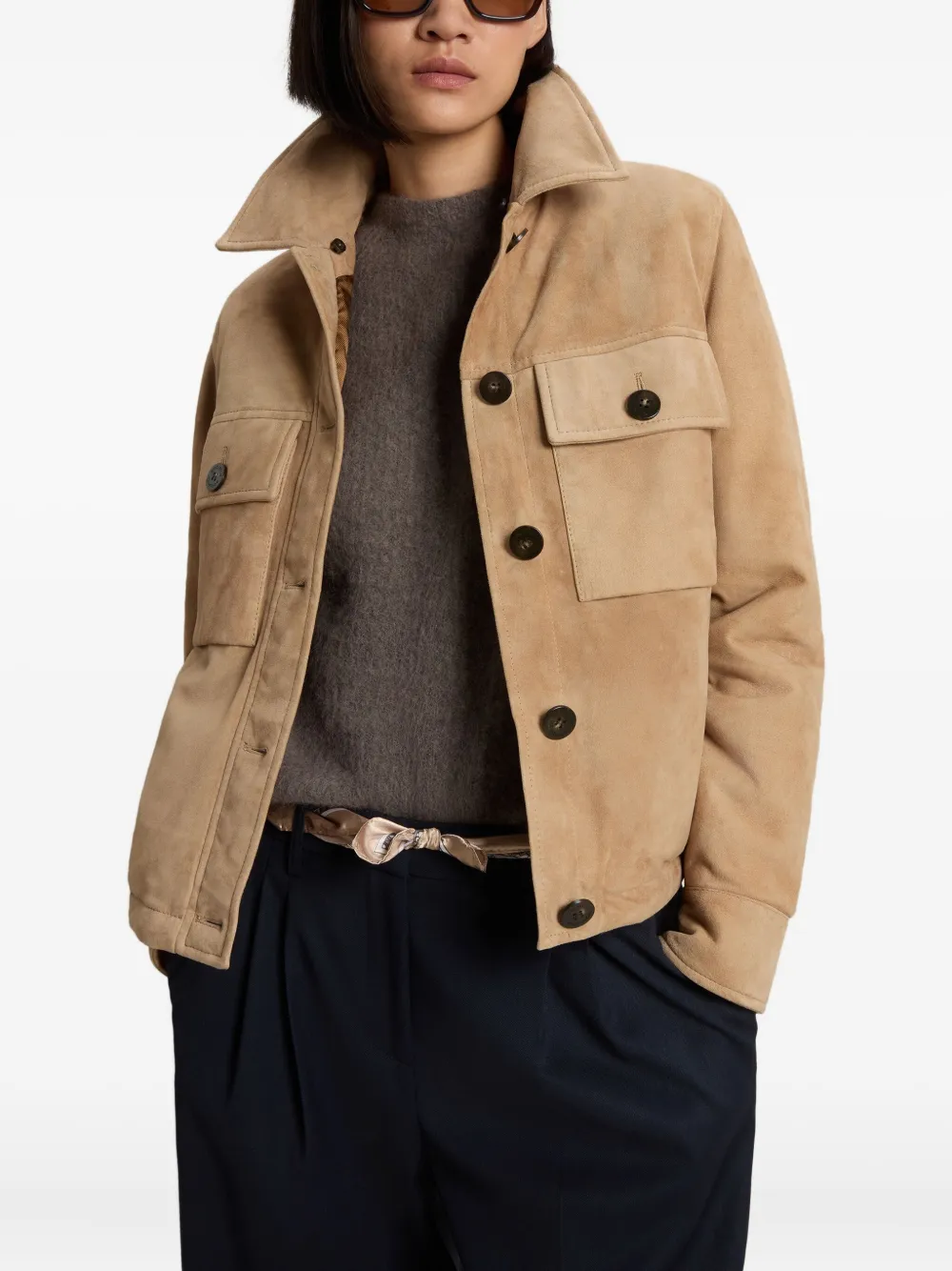 Woolrich Suède jack met lammy kraag Beige