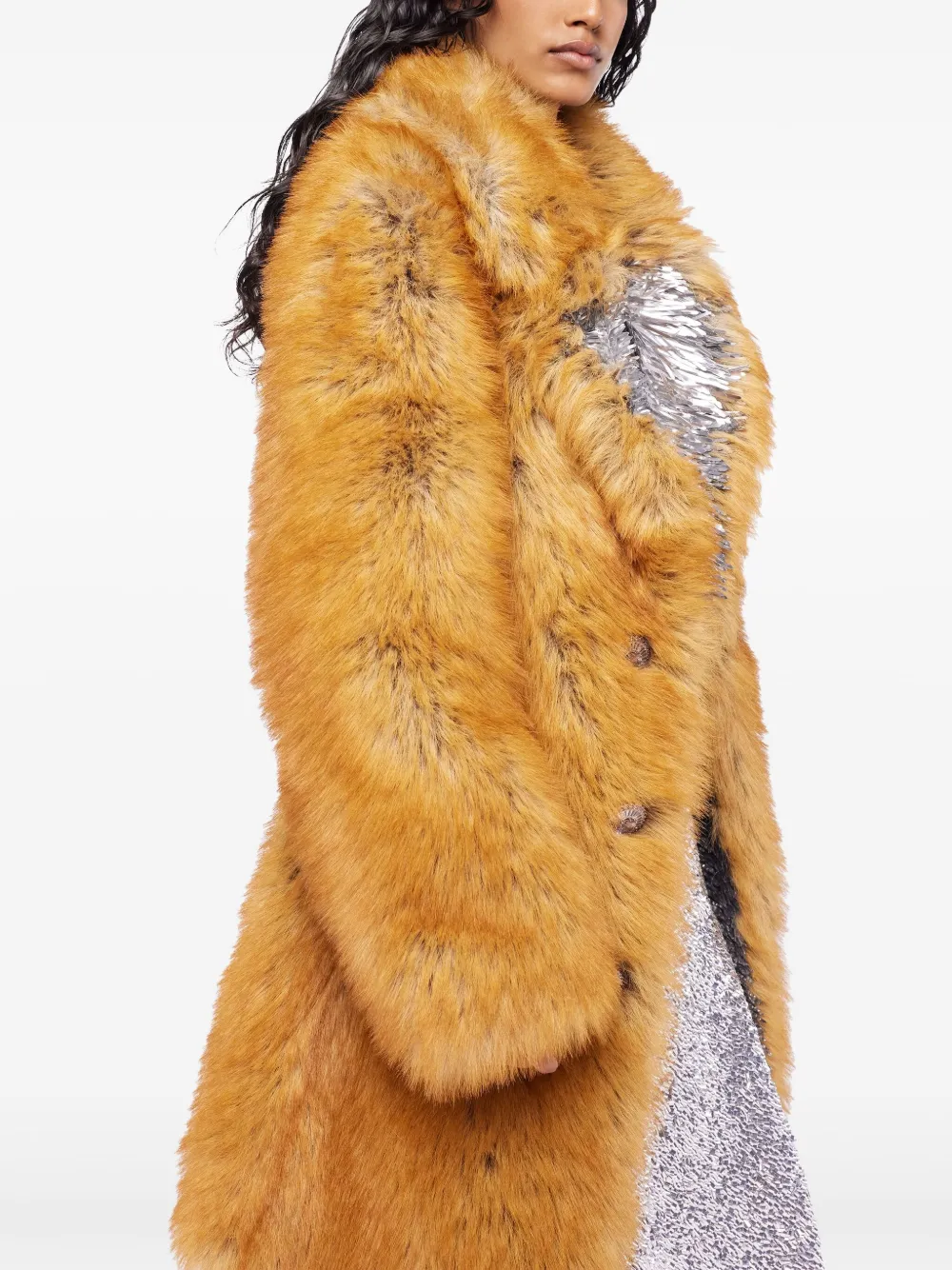 Rabanne Embellished-lapel Fur Coat In Yellow