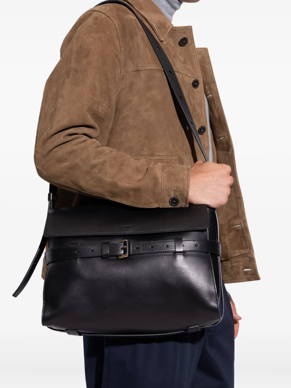 Moschino Leren schoudertas met riem - Zwart