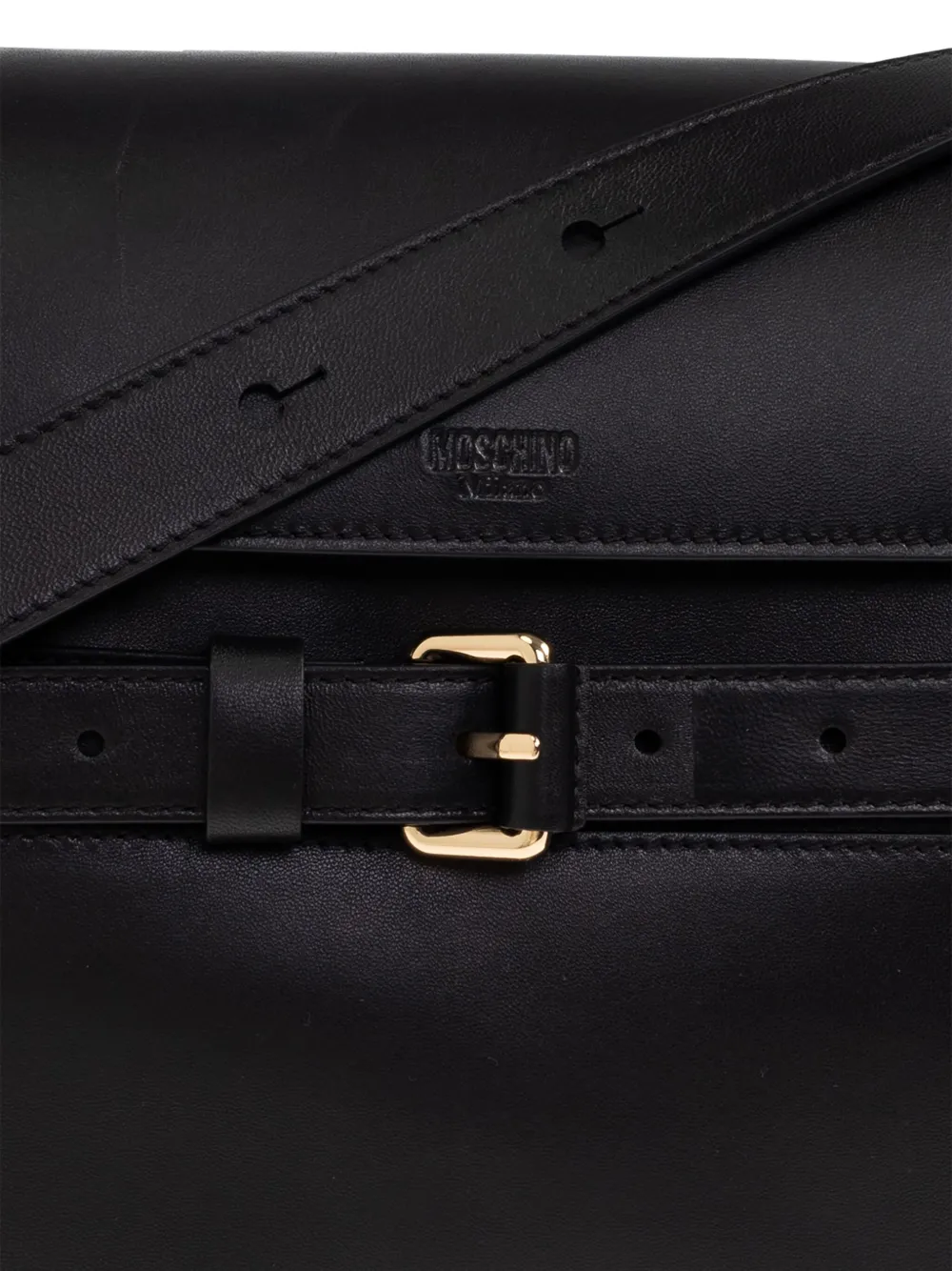 Moschino Leren schoudertas met riem Zwart