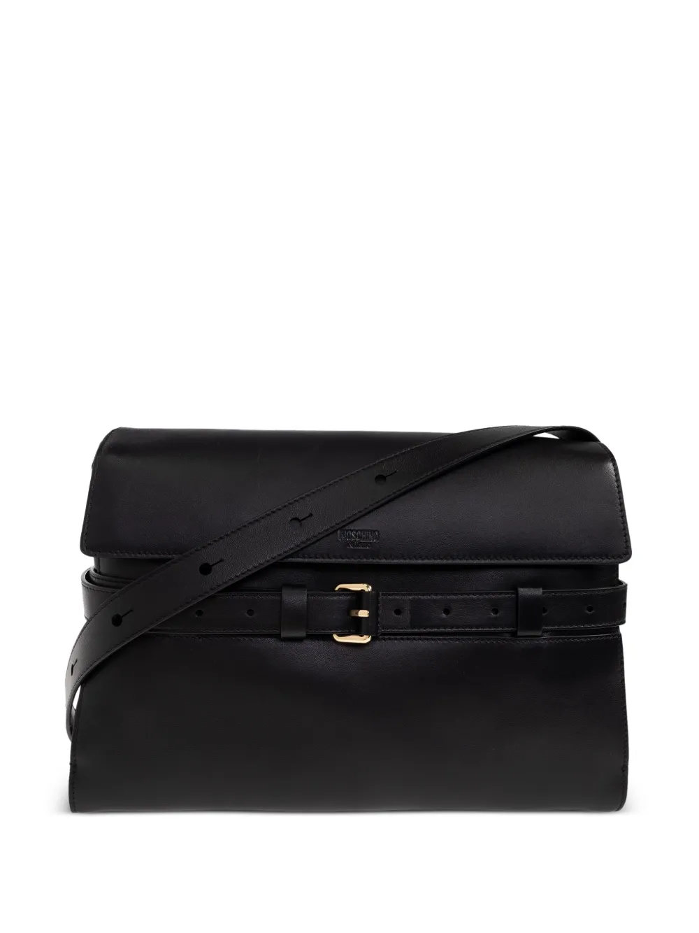Moschino Leren schoudertas met riem Zwart