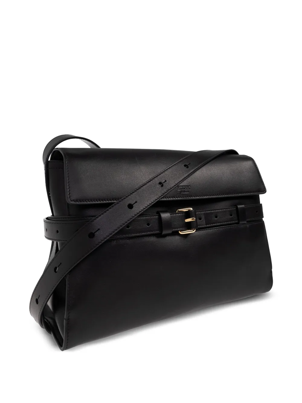 Moschino Leren schoudertas met riem Zwart