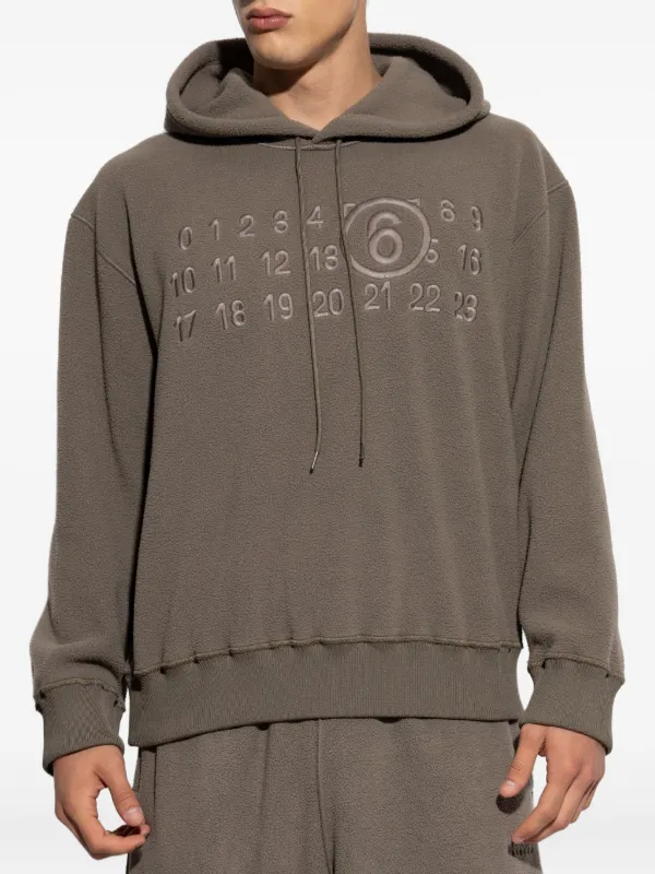 MM6 Maison Margiela numbers-embroidered Fleece Hoodie | Brown