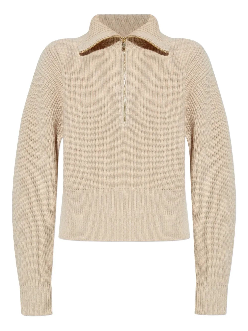 Max Mara Geribbelde trui met ritshals Beige