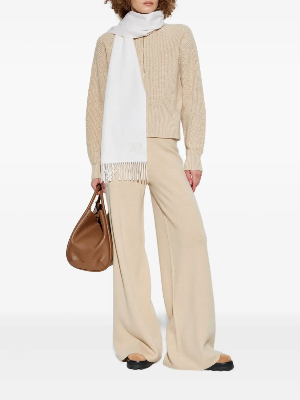 Max Mara Geribbelde trui met ritshals Beige