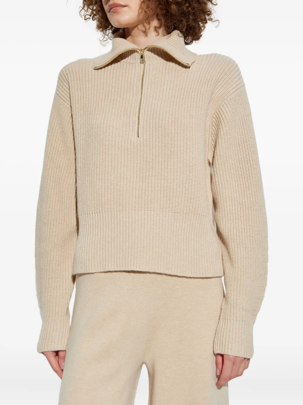 Max Mara Geribbelde trui met ritshals Beige
