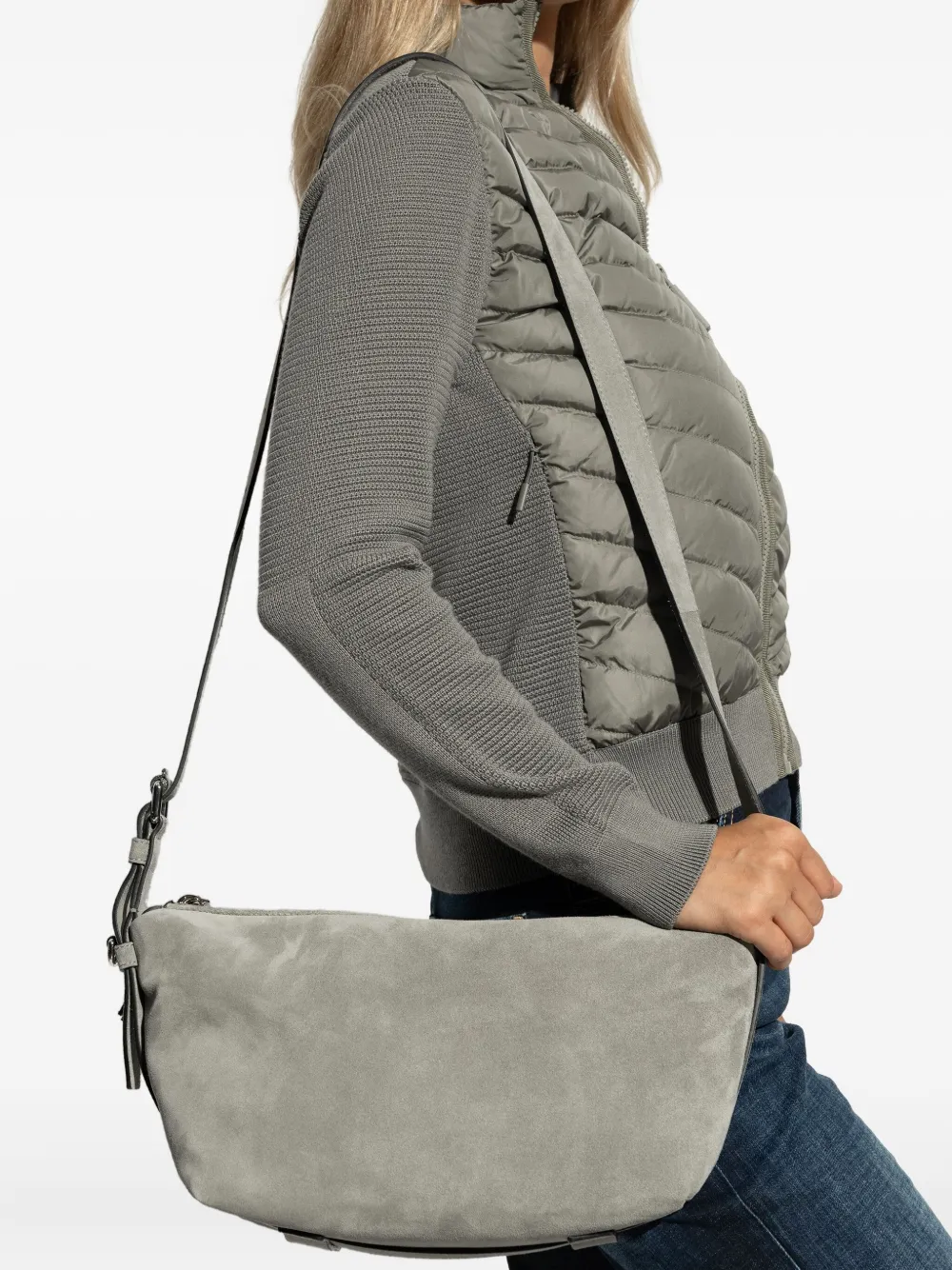 Moschino Suède schoudertas met rits - Grijs