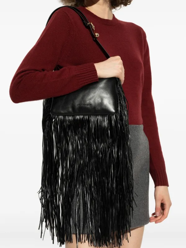Sportmax Fringed Leather Shoulder Bag | Black | FARFETCH