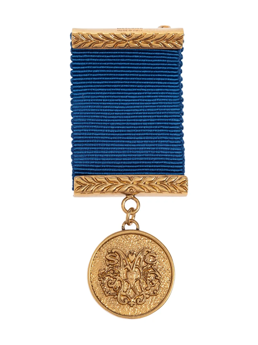 Moschino Medal Ribbon Brooch In Blue