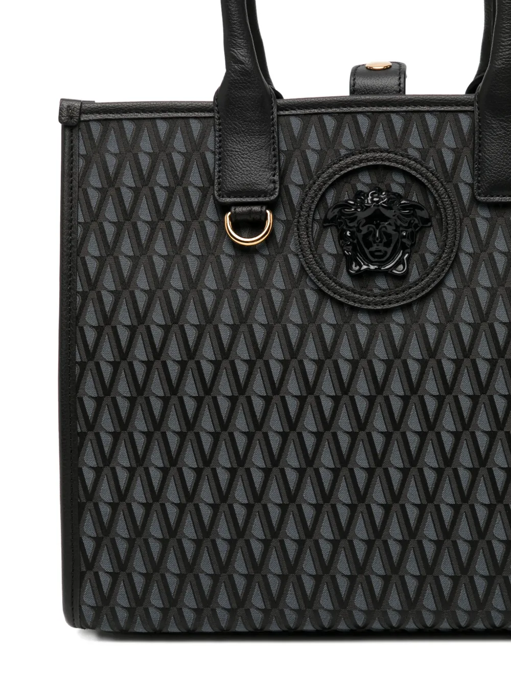 Versace Small V Allover La Medusa Tote Bag In Gray