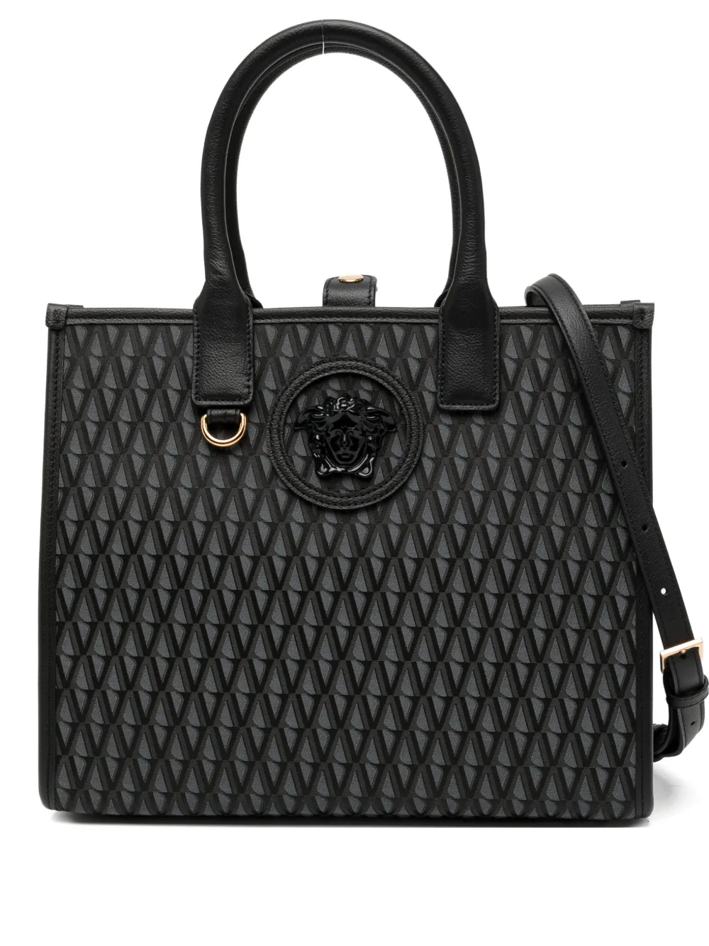 Versace Small V Allover La Medusa Tote Bag In Gray