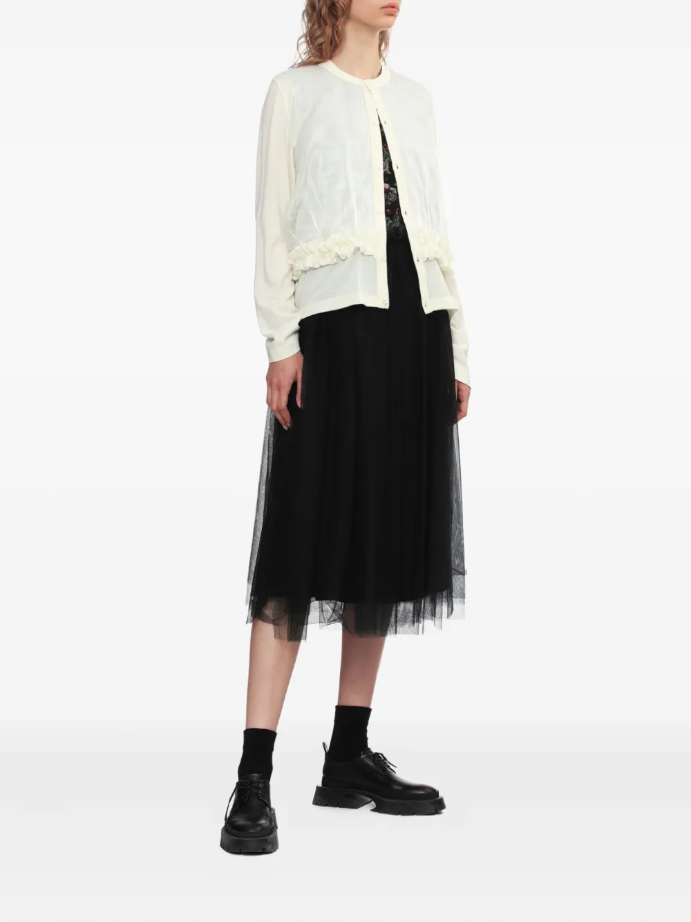 Noir Kei Ninomiya Ruffled Buttoned Cardigan In White