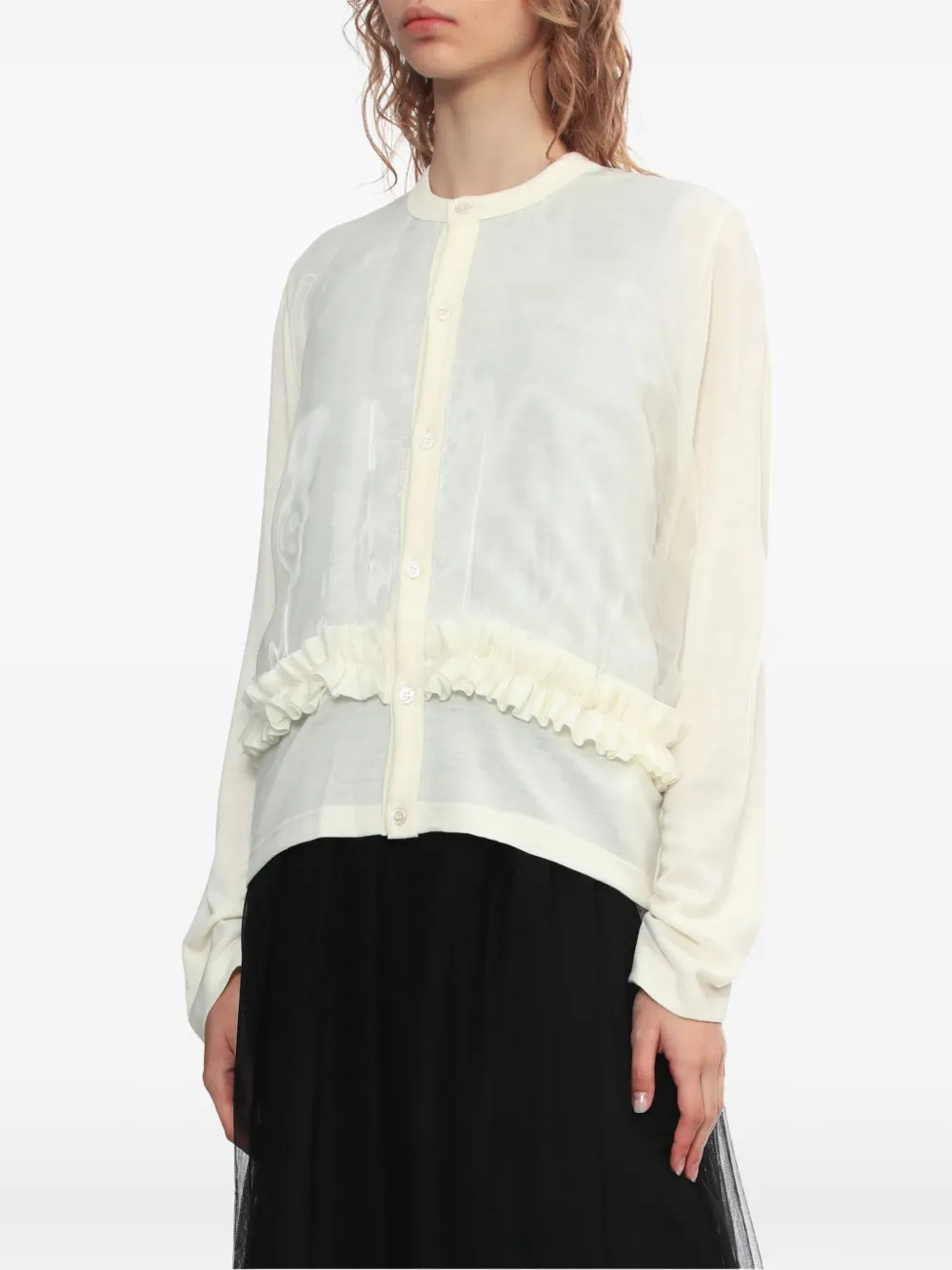 Noir Kei Ninomiya Ruffled Buttoned Cardigan In White