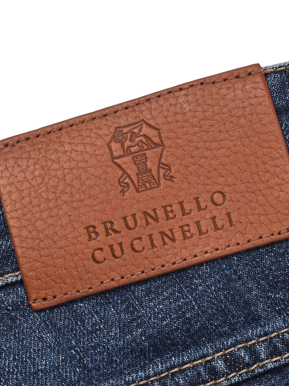 Brunello Cucinelli Distressed Logo-patch Jeans In Blue