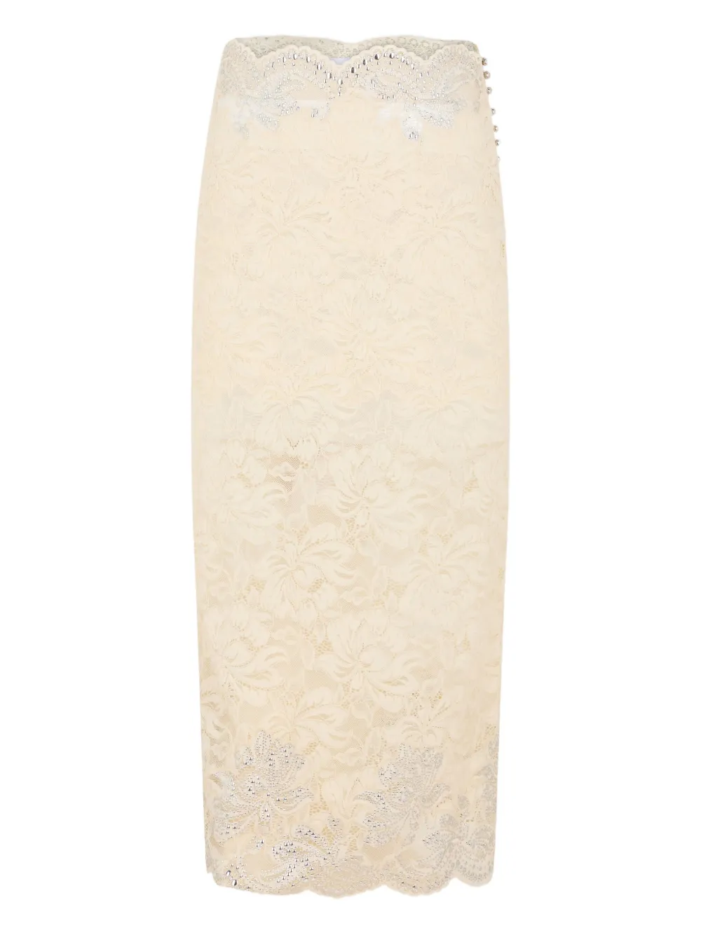 Rabanne Midi-rok met gewelfde afwerking en kant - Beige