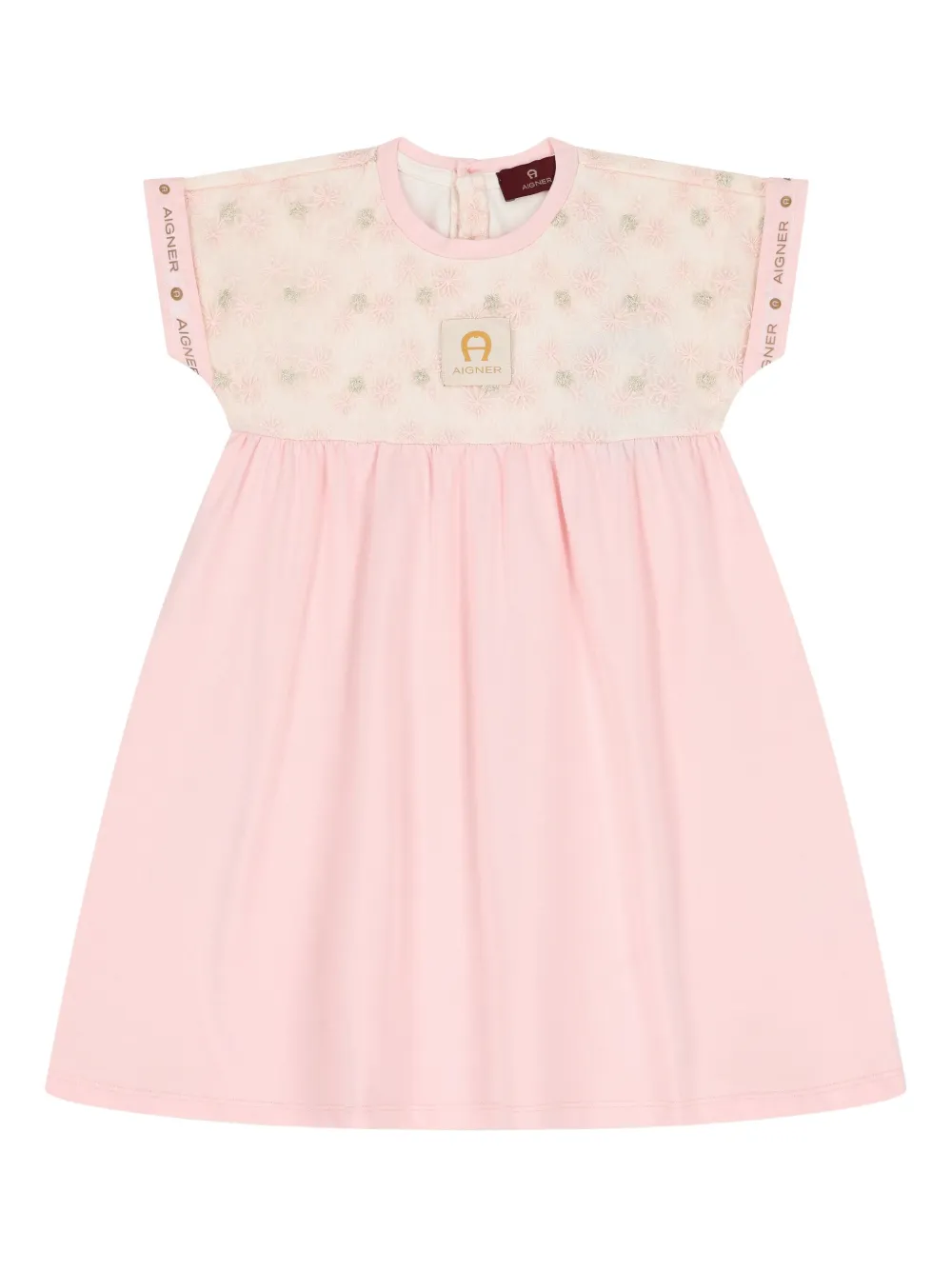 Aigner Kids embroidered floral-print dress Roze