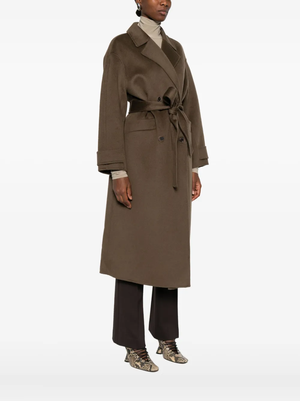 The Dynamis Studio Belted Double-breasted Coat In Brown