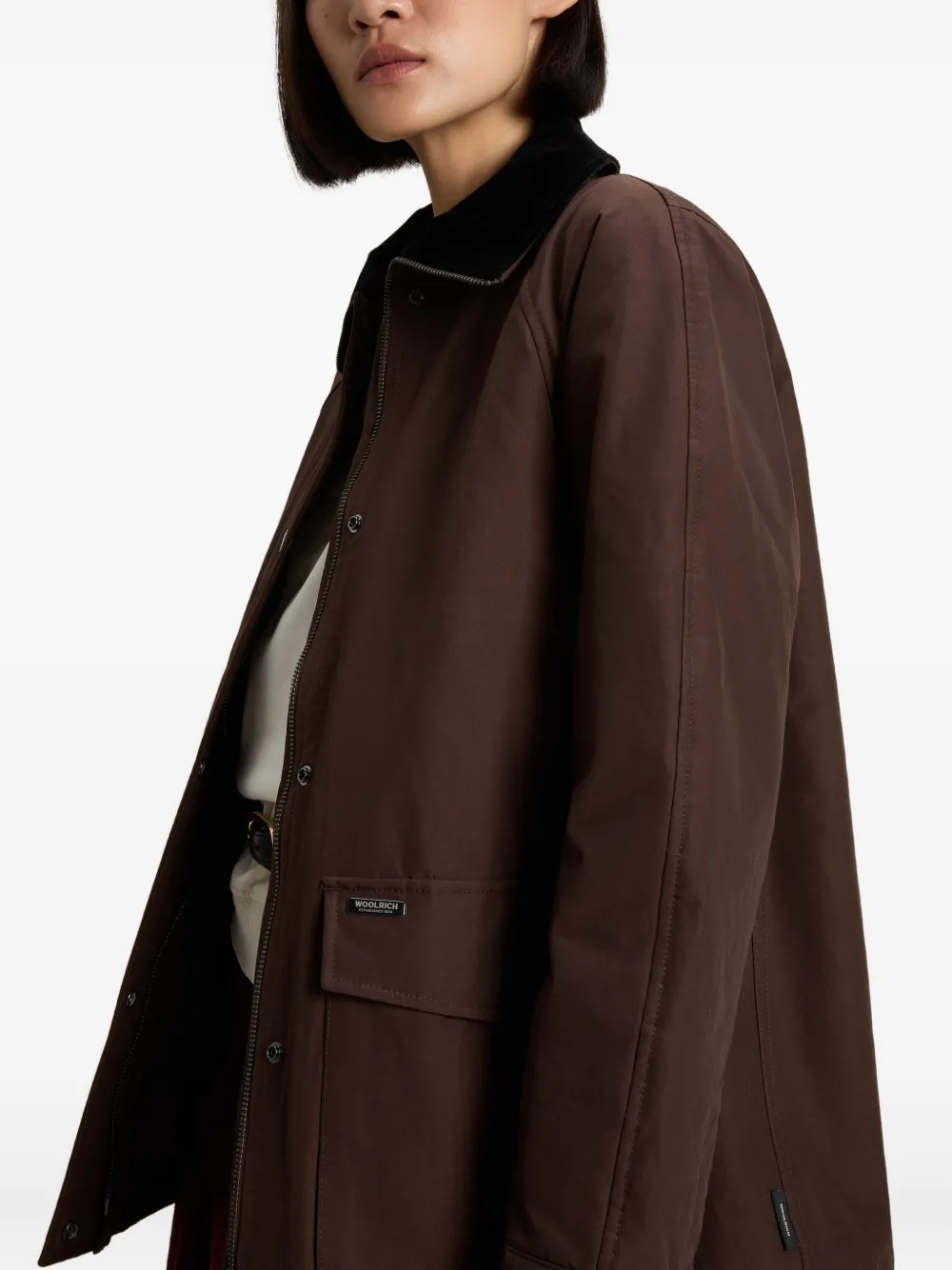 Woolrich Velvet-collar Cotton Jacket In Brown