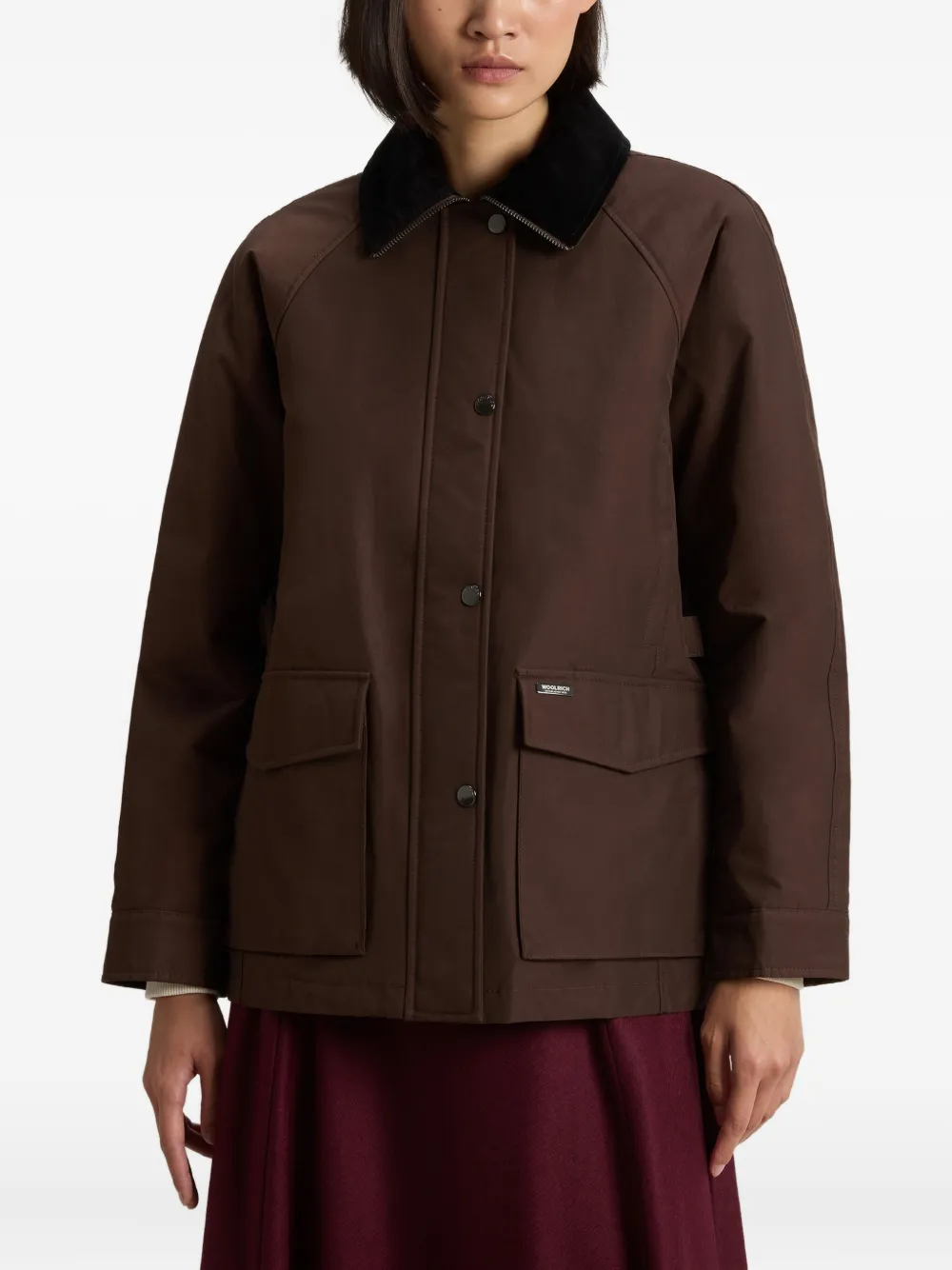 Woolrich Velvet-collar Cotton Jacket In Brown
