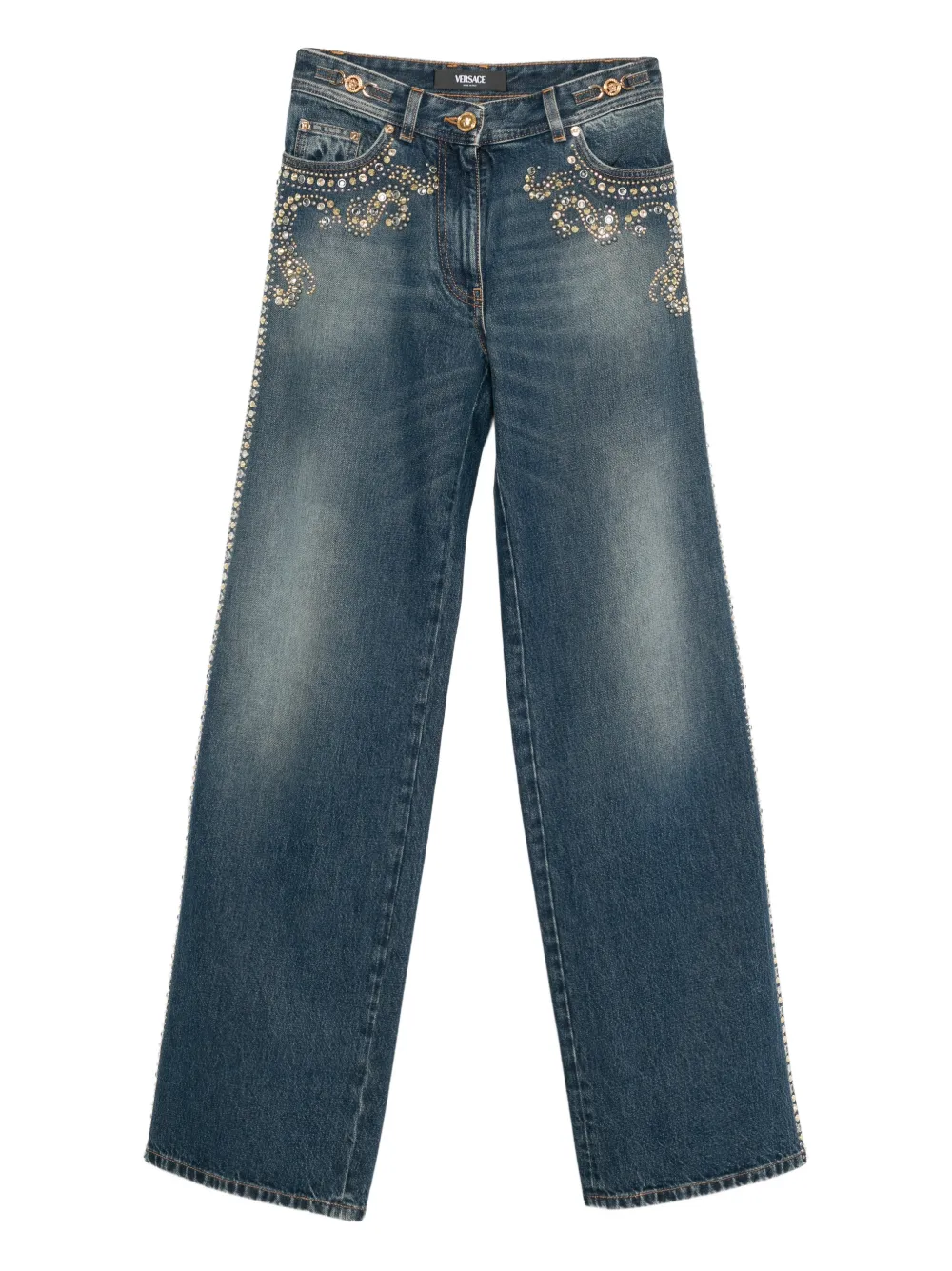 Versace stud-embroidered straight-leg jeans - Blau