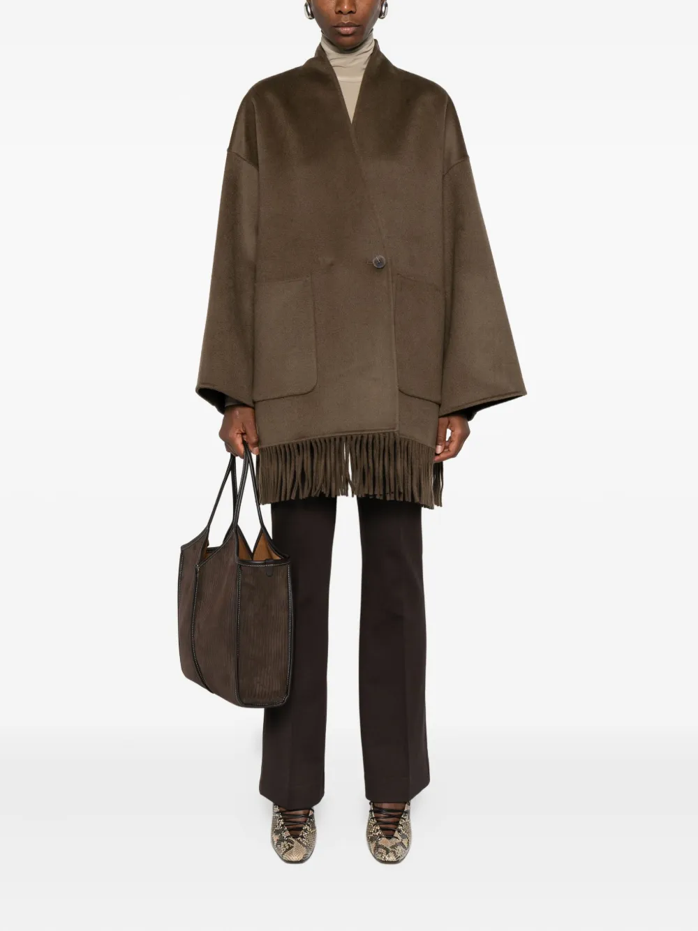 THE DYNAMIS STUDIO fringed patch-pocket coat - Bruin