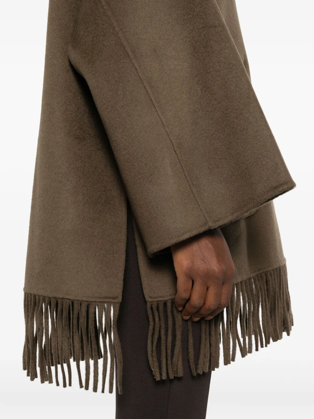The Dynamis Studio Fringed Patch-pocket Coat In Brown