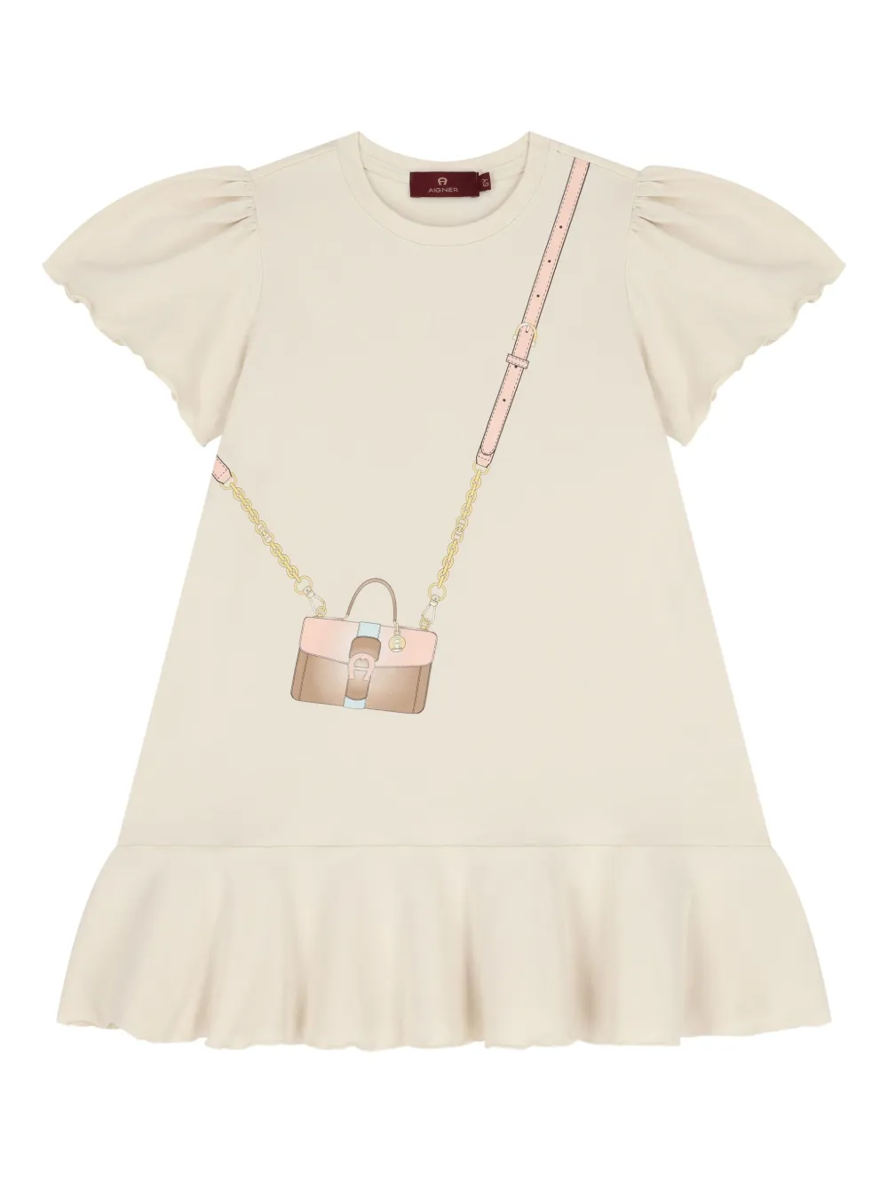 Aigner Kids puff-sleeve ruffled dress Beige
