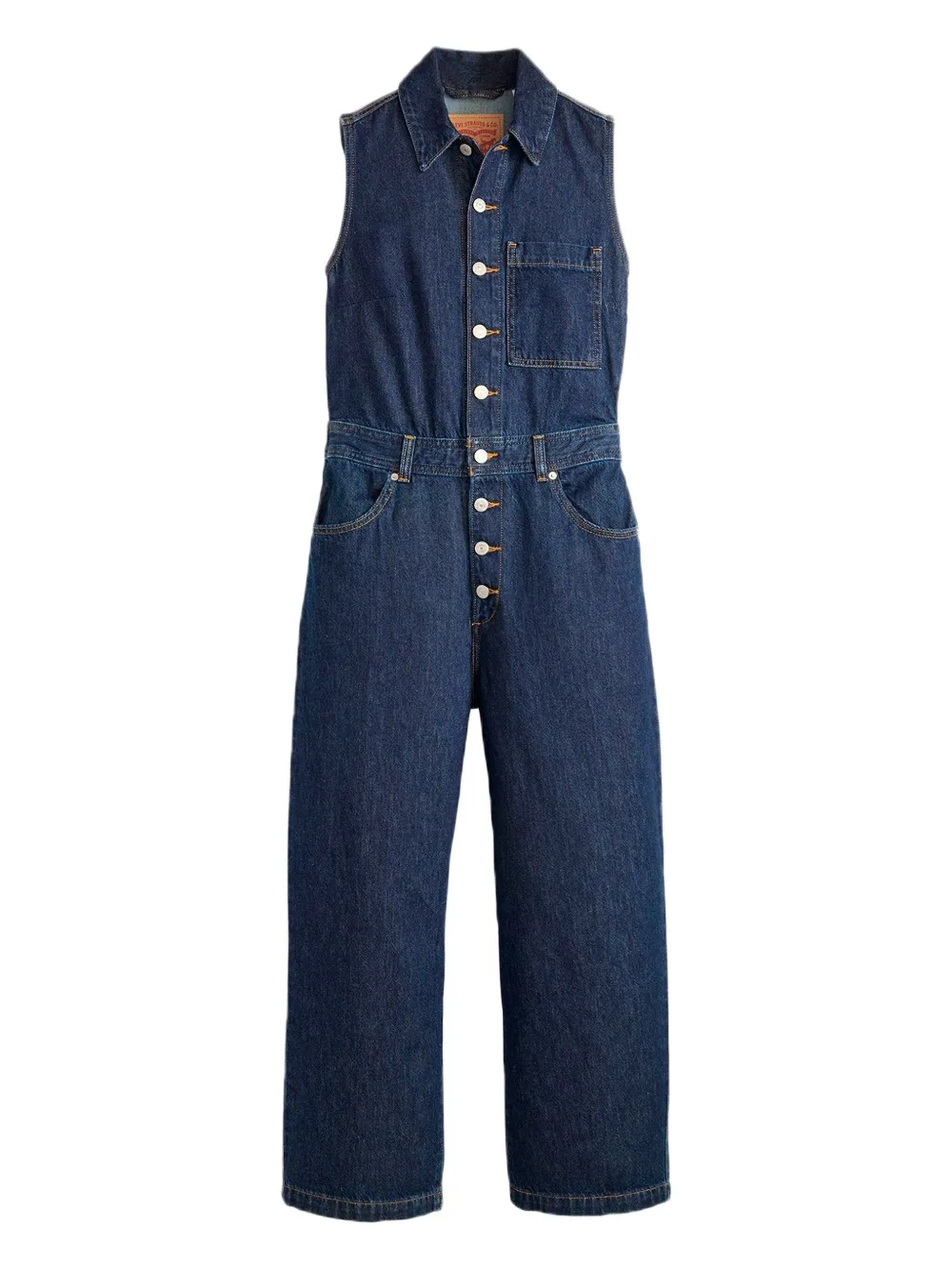 button-fastening sleeveless jumpsuit