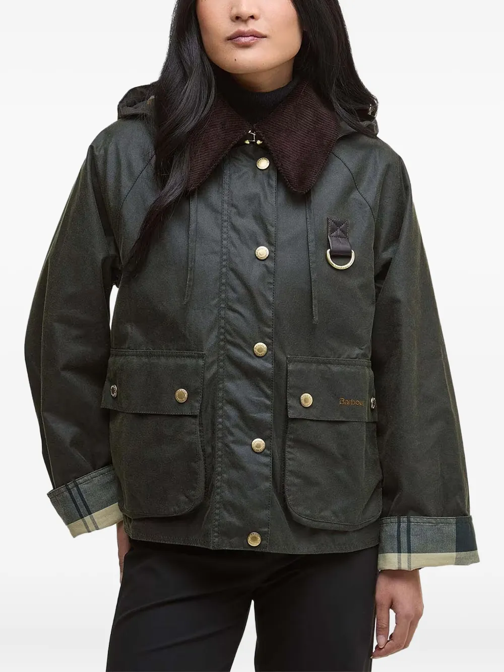 Barbour hooded corduroy-collar jacket Groen