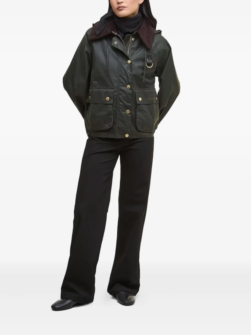 Barbour hooded corduroy-collar jacket Groen