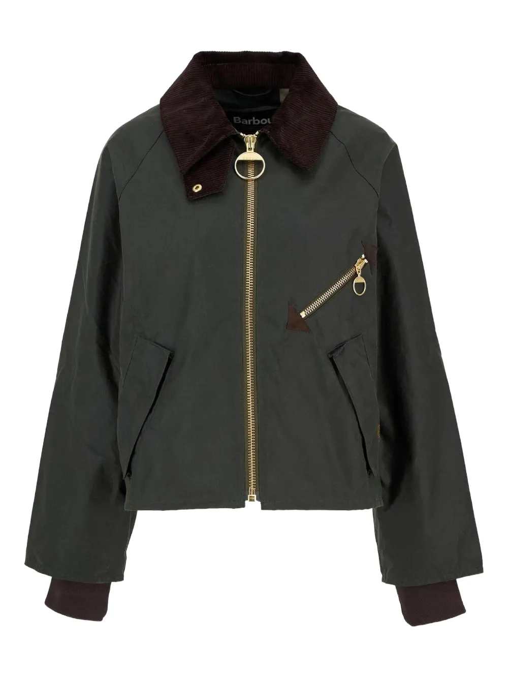 Barbour corduroy-collar zip-front jacket Groen