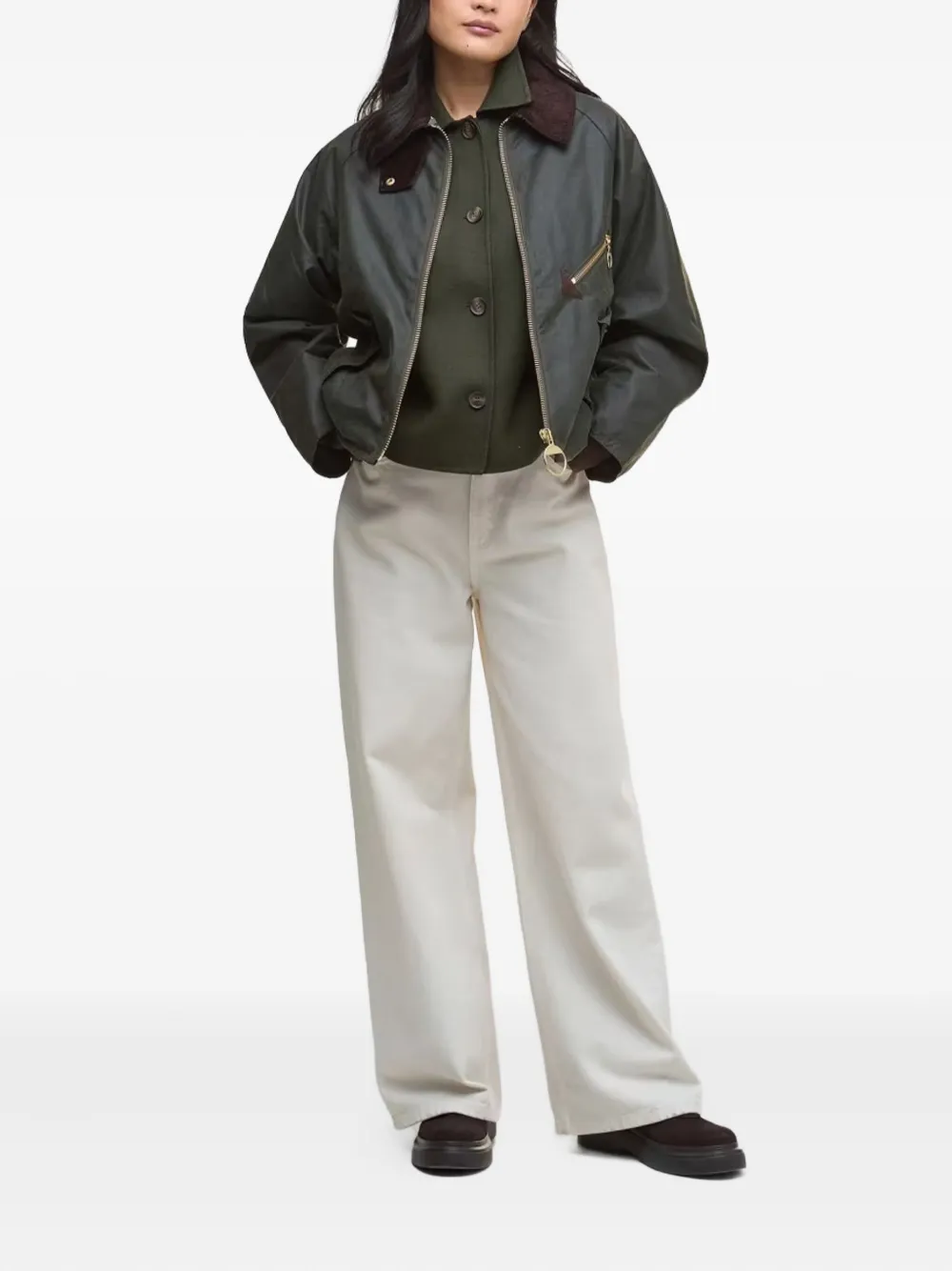 Barbour corduroy-collar zip-front jacket Groen