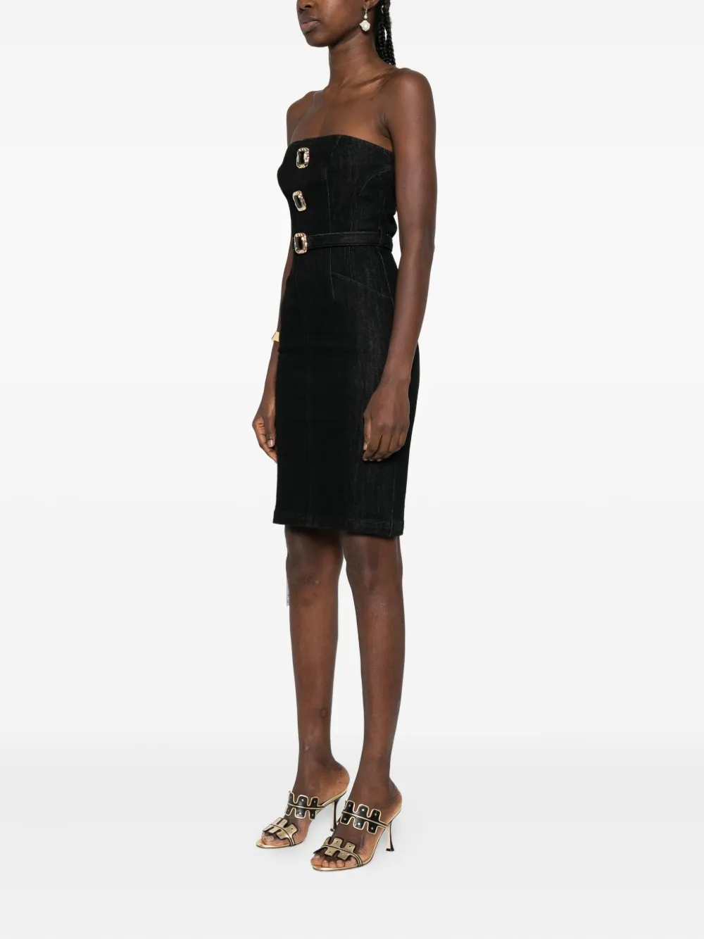 Self-Portrait Strapless midi-jurk met gespdetail Zwart