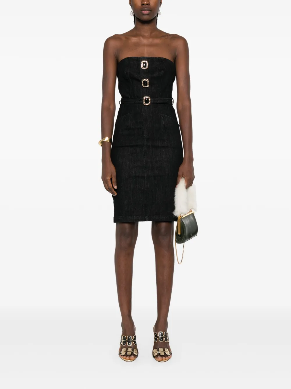 Self-Portrait Strapless midi-jurk met gespdetail - Zwart