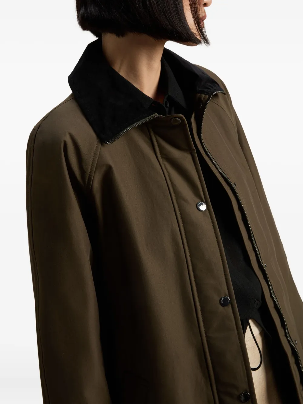 Woolrich Corduroy-collar Single-breasted Coat In Green