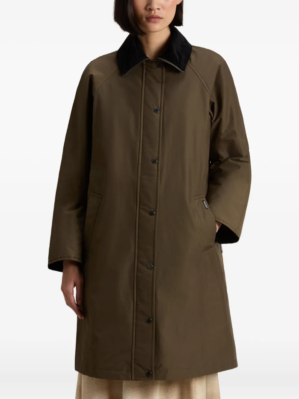Woolrich Corduroy-collar Single-breasted Coat In Green