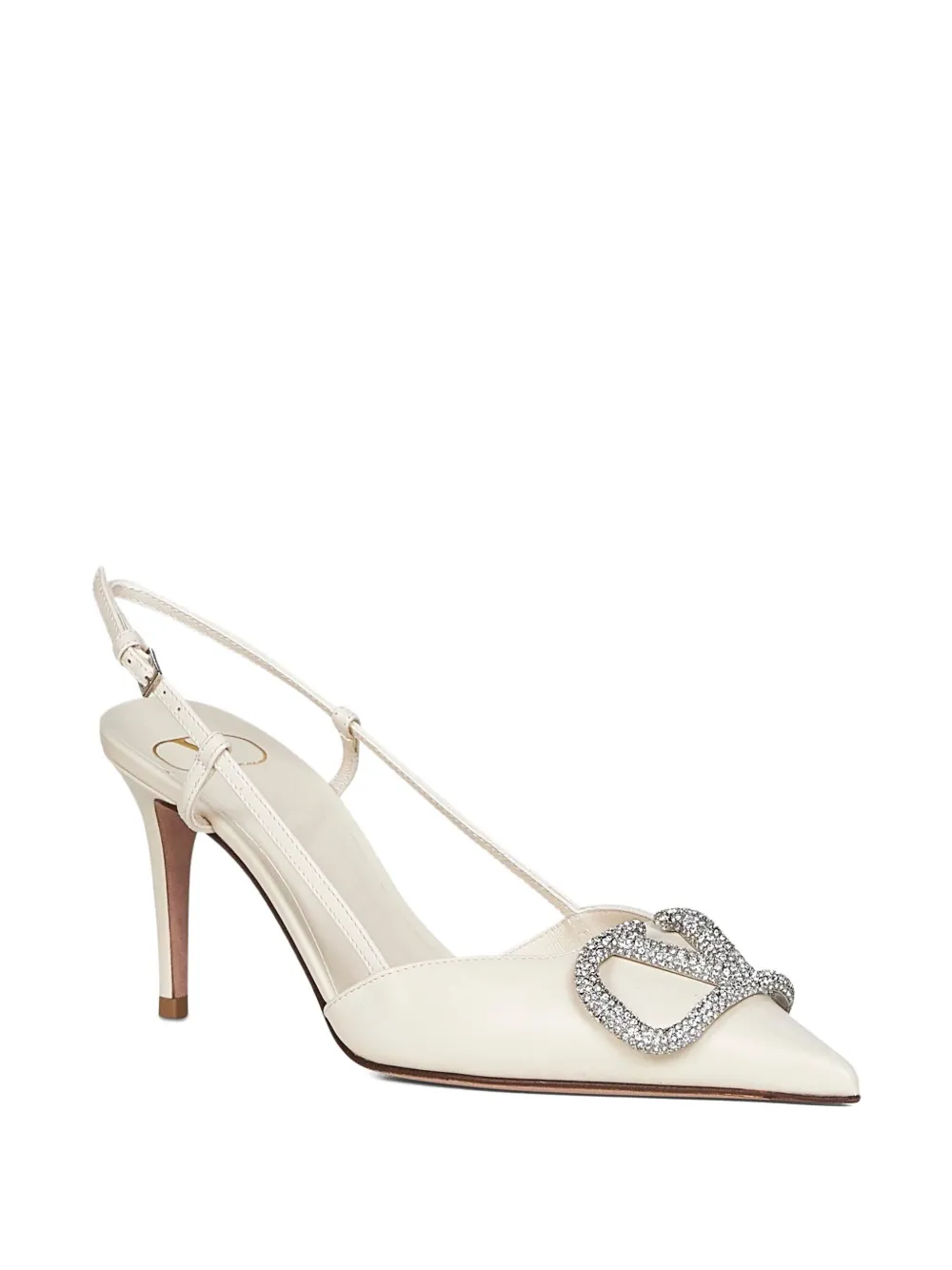 Valentino Garavani 80mm V-logo signature crystal-embellished slingback pumps White