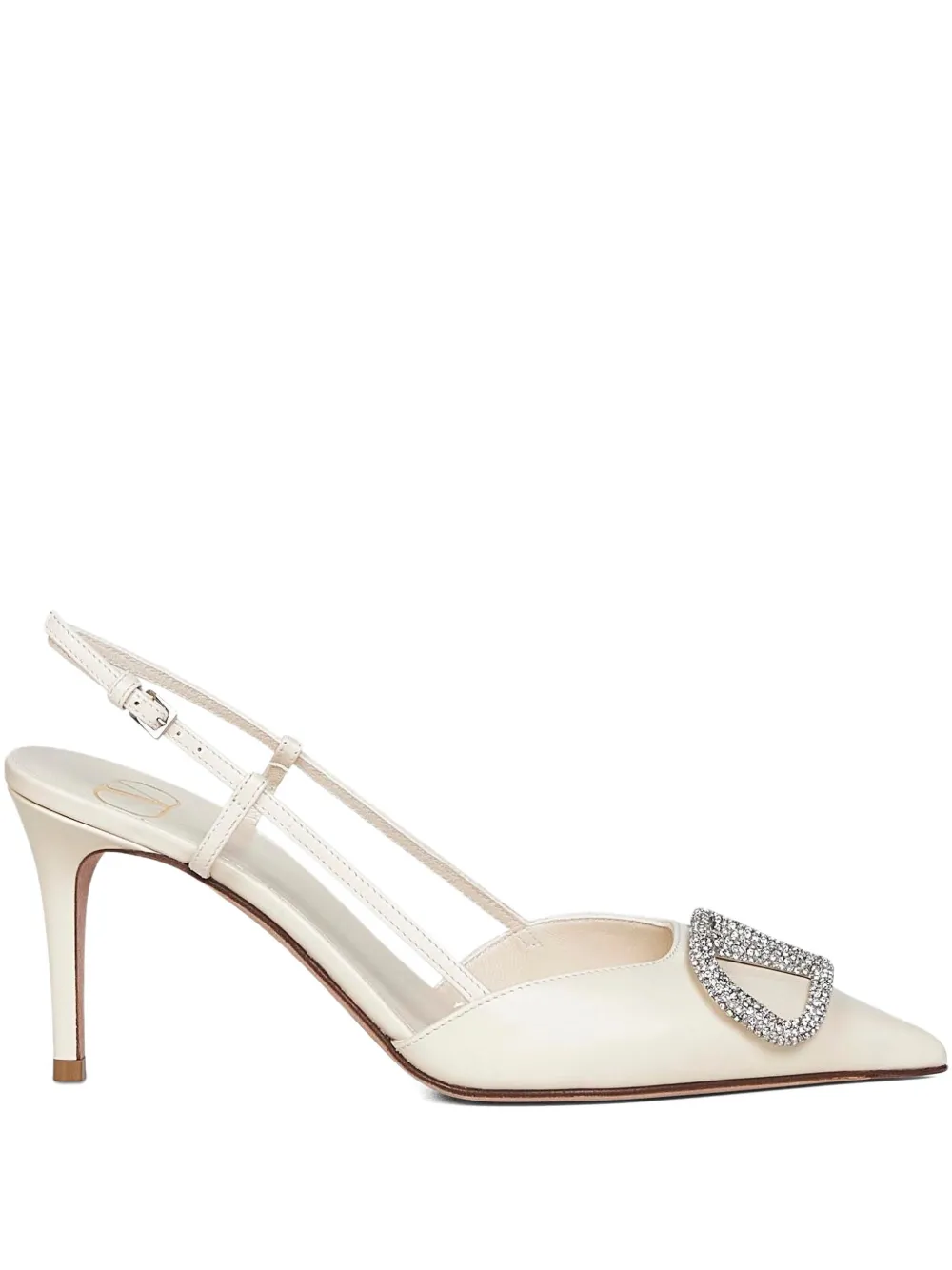 Valentino Garavani 80mm V-logo signature crystal-embellished slingback pumps White