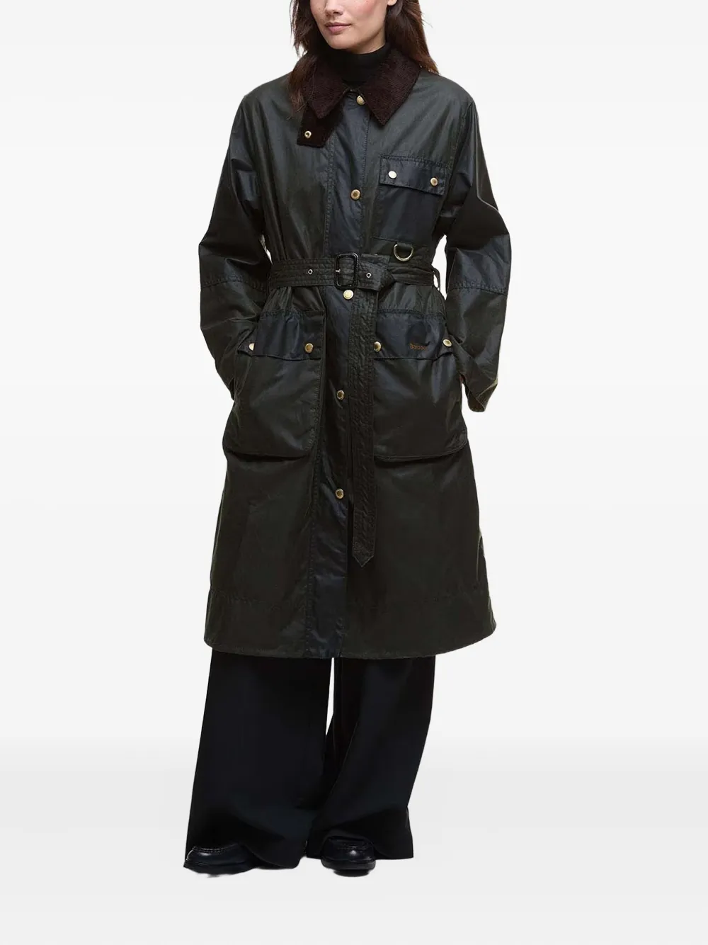 Barbour belted tartan-cuff coat Zwart