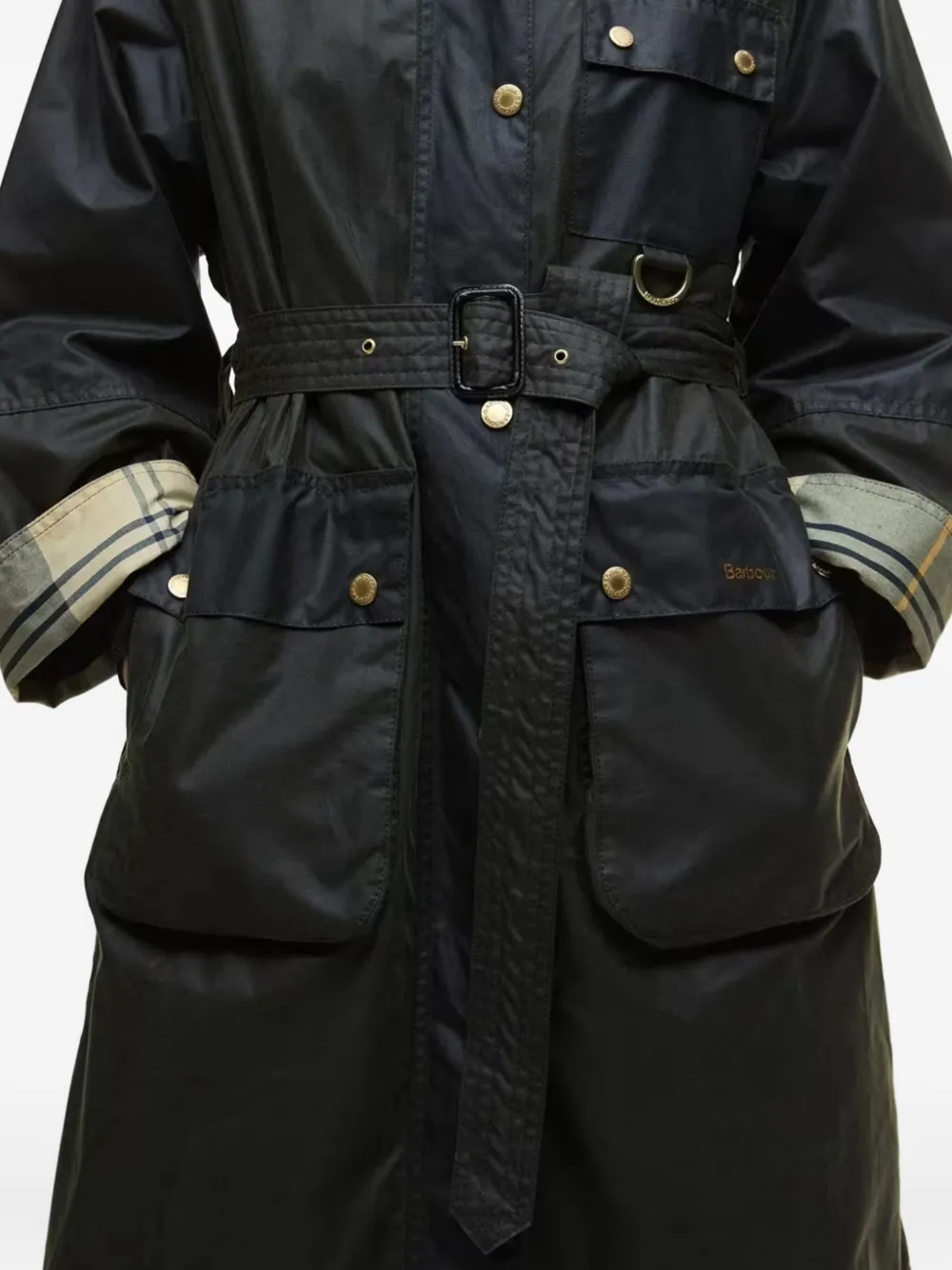 Barbour belted tartan-cuff coat Zwart