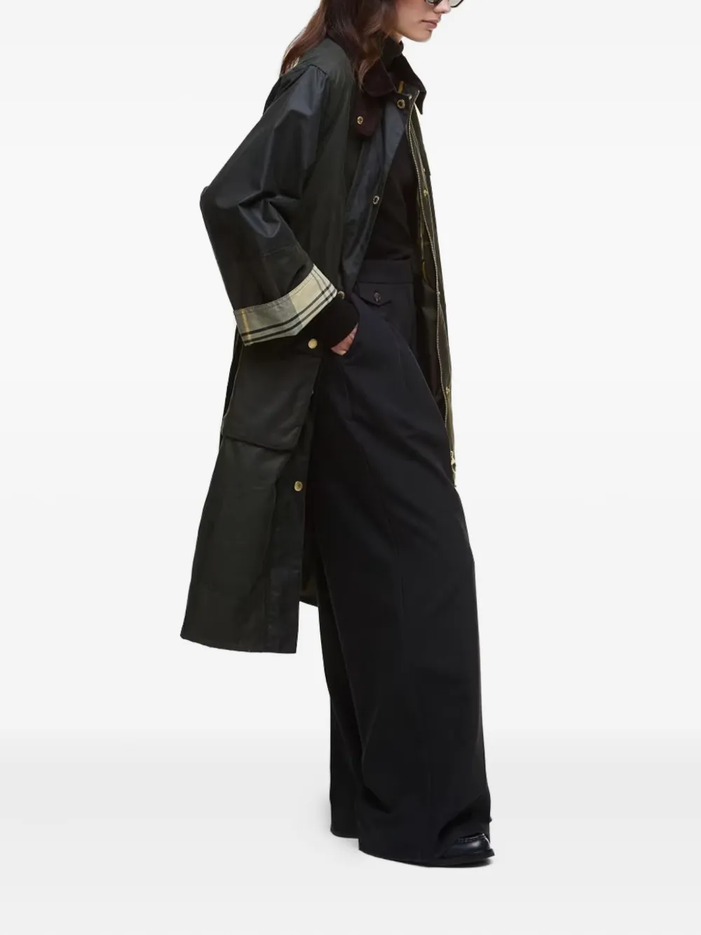 Barbour belted tartan-cuff coat Zwart