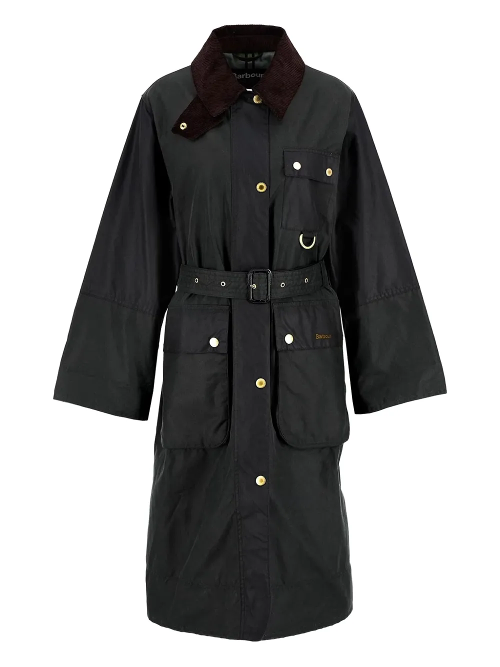 Barbour belted tartan-cuff coat Zwart
