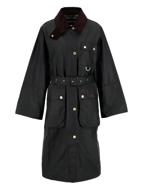 Barbour belted tartan-cuff coat