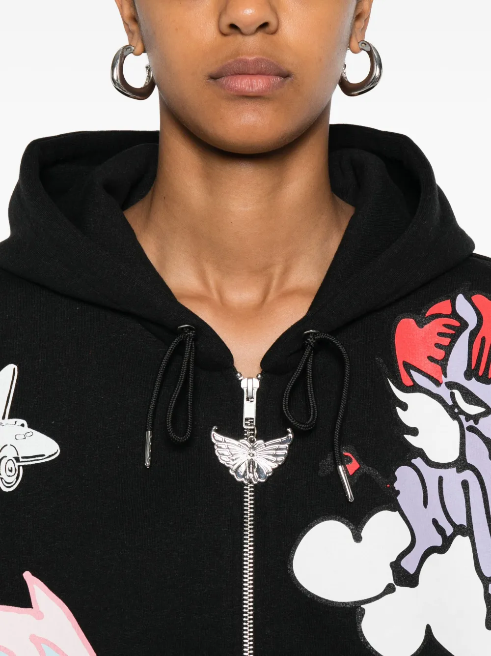 Chopova Lowena Flying High Graphic-print Zip-up Hoodie In Black